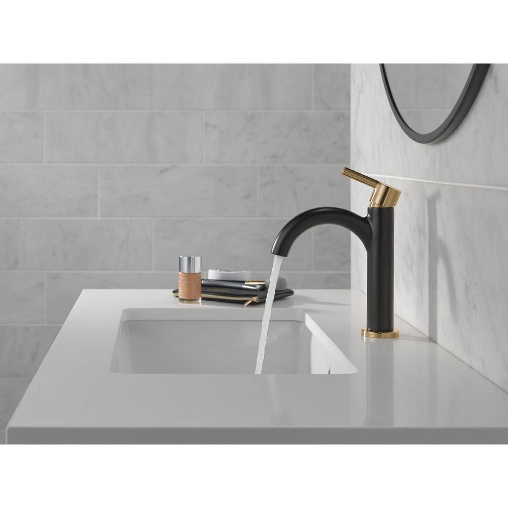 Single Handle Monoblock Bathroom Sink Faucet in Matte Black/Champagne Bronze 