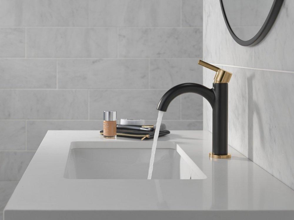 Single Handle Monoblock Bathroom Sink Faucet in Matte Black/Champagne Bronze 