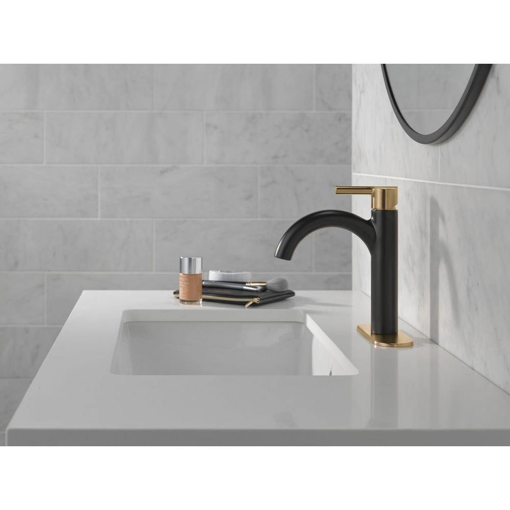 Single Handle Monoblock Bathroom Sink Faucet in Matte Black/Champagne Bronze 