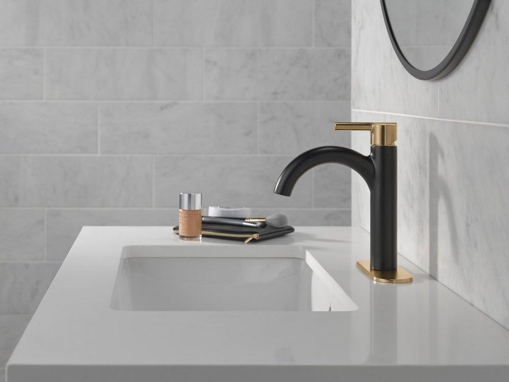 Single Handle Monoblock Bathroom Sink Faucet in Matte Black/Champagne Bronze 