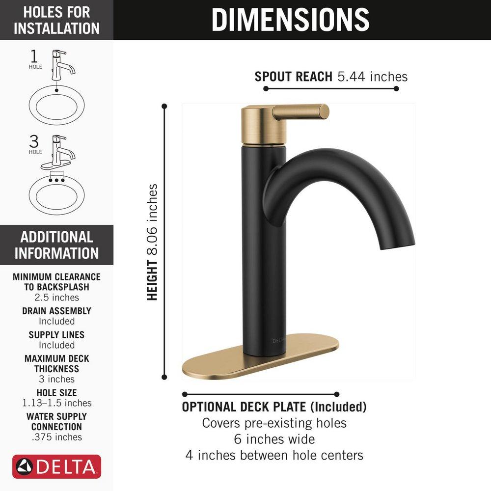 Single Handle Monoblock Bathroom Sink Faucet in Matte Black/Champagne Bronze 
