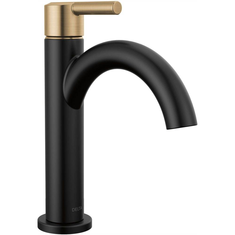 Single Handle Monoblock Bathroom Sink Faucet in Matte Black/Champagne Bronze 