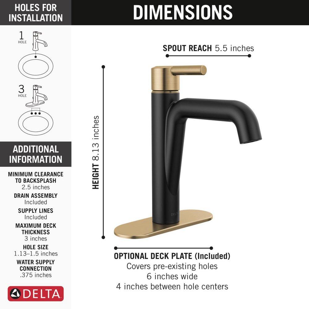 Delta Faucet Matte Black Single Handle Monoblock Bathroom Sink Faucet 