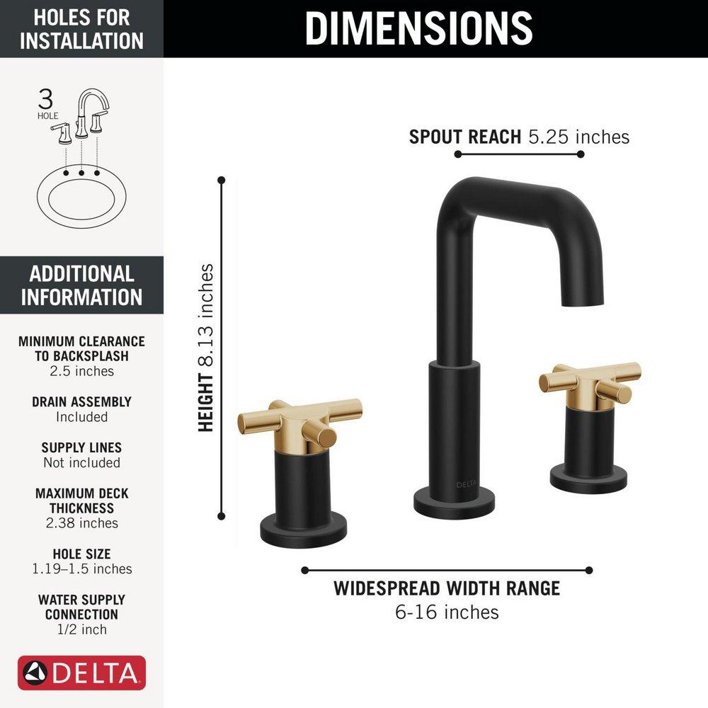 Two Handle Widespread Bathroom Sink Faucet in Matte Black with Champagne Bronze 