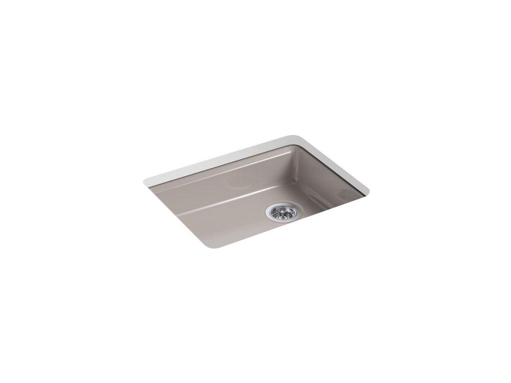 KOHLER Truffle 25 x 22 in. 5 Hole Cast Iron Single Bowl Undermount Kitchen Sink 