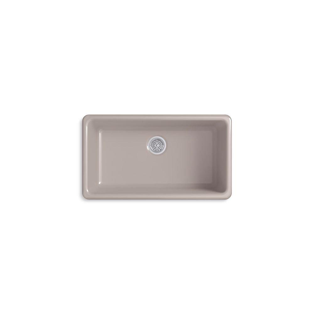 KOHLER Truffle 33 x 18-3/4 in. No-Hole Cast Iron Single Bowl Dual Mount Kitchen Sink 