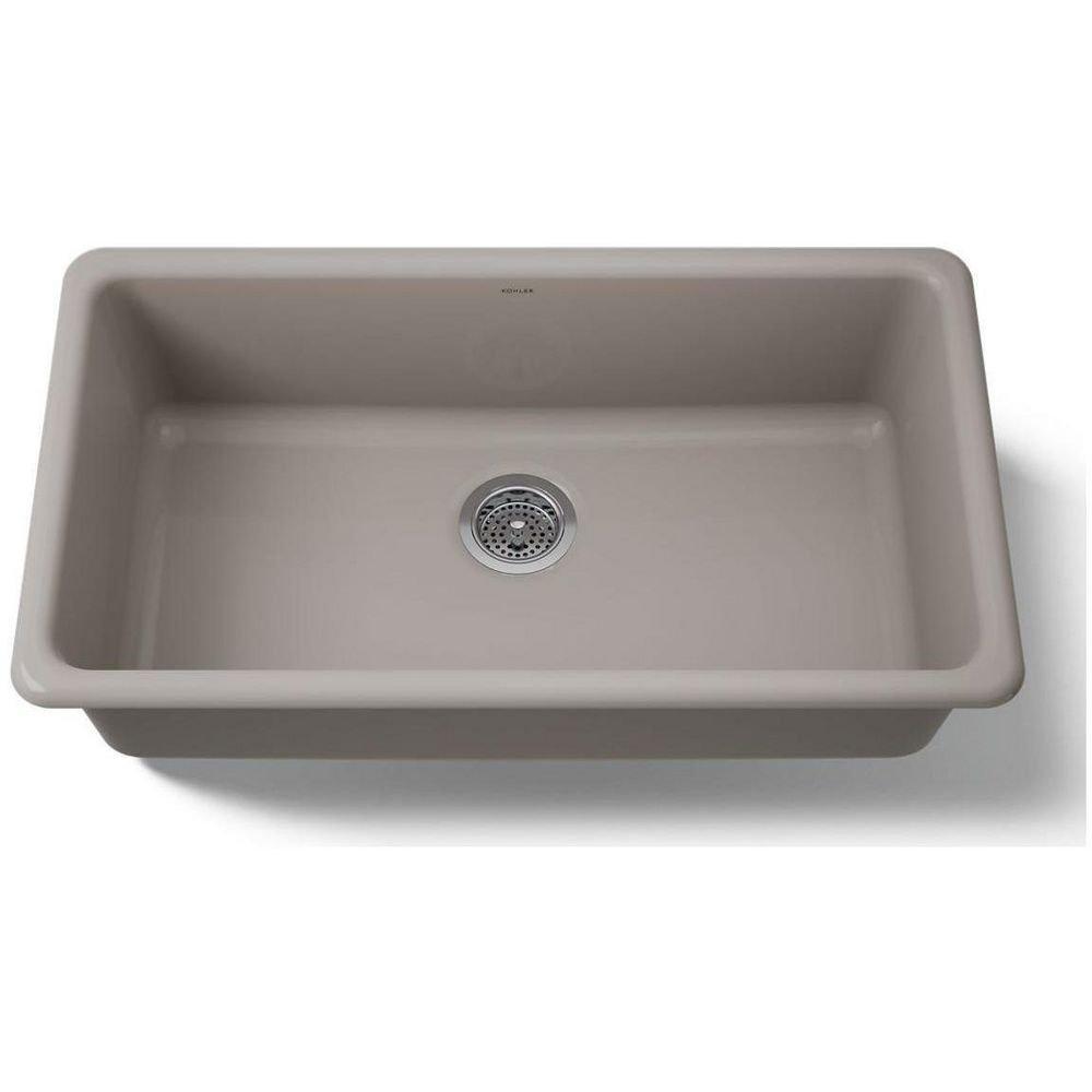 KOHLER Truffle 33 x 18-3/4 in. No-Hole Cast Iron Single Bowl Dual Mount Kitchen Sink 