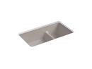 33 in. Dual Mount Cast Iron Double Bowl Kitchen Sink in Truffle