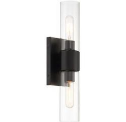120W 2?Light 17.5in. Wall Sconce in Matte Black with Clear Glass