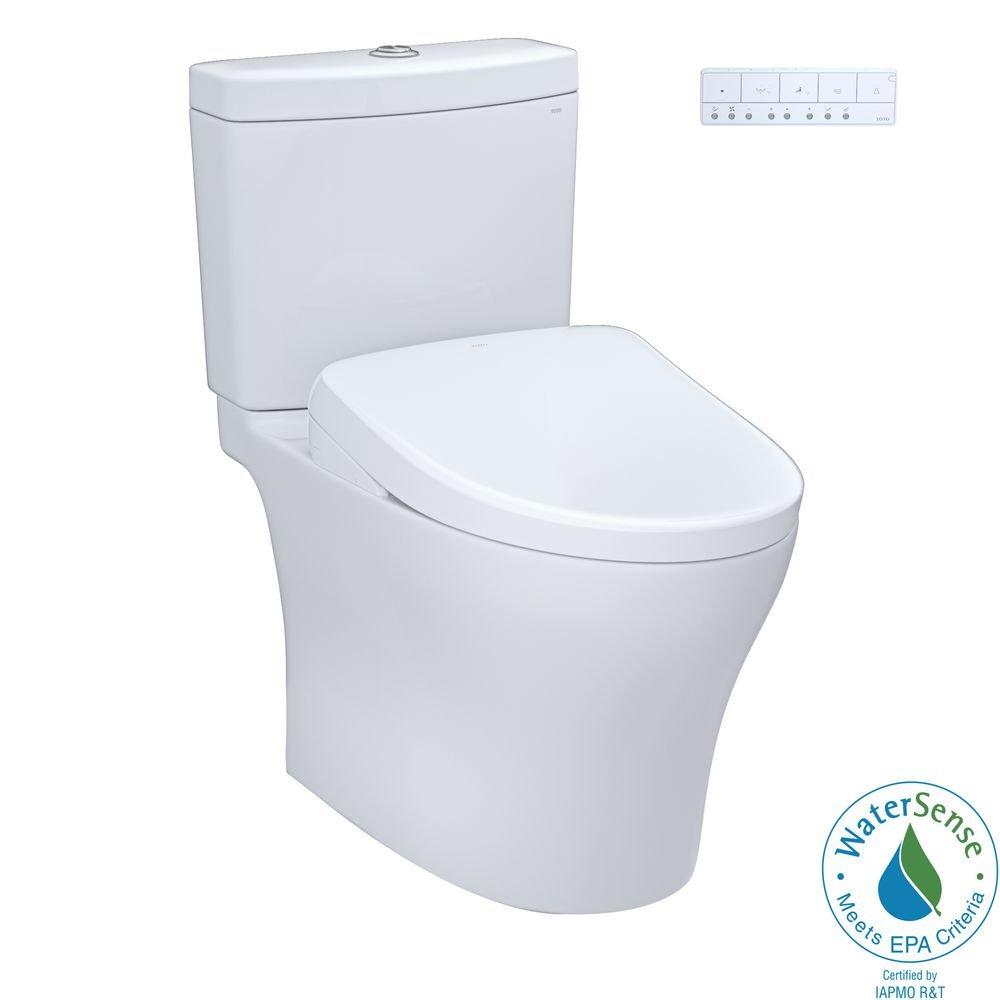 0.9/1.28 gpf Elongated Two Piece Toilet with Bidet Seat in Cotton 