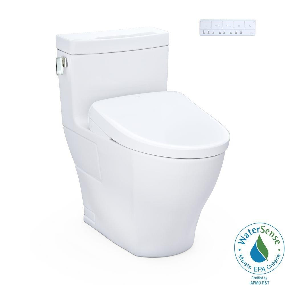 1.28 gpf Elongated One Piece Toilet with Bidet Seat in Cotton 