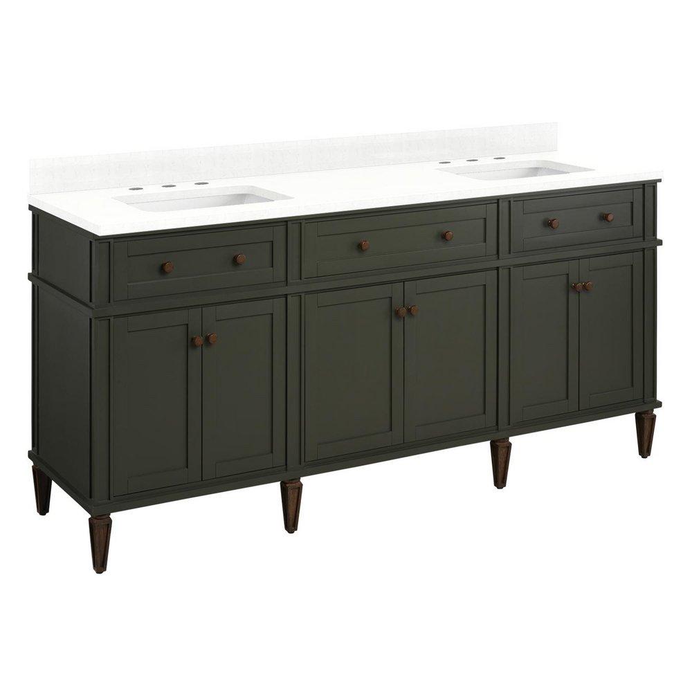72 ELMDALE VANITY WITH RECTANGLE UNDERMOUNT SINKS - DARK OLIVE GREEN - FEATHERED WHITE - WIDESPREAD 
