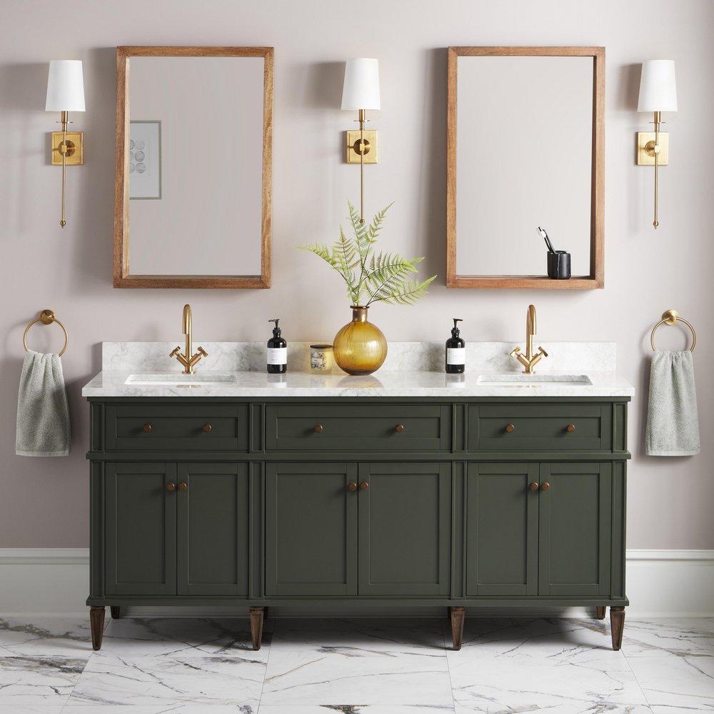 72 ELMDALE VANITY WITH RECTANGLE UNDERMOUNT SINKS - DARK OLIVE GREEN - FEATHERED WHITE - WIDESPREAD 