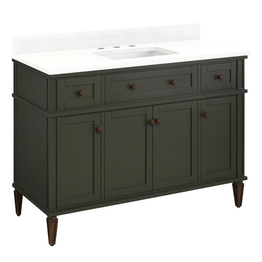 48 ELMDALE VANITY WITH RECTANGLE UNDERMOUNT SINK - DARK OLIVE GREEN - FEATHERED WHITE - WIDESPREAD 