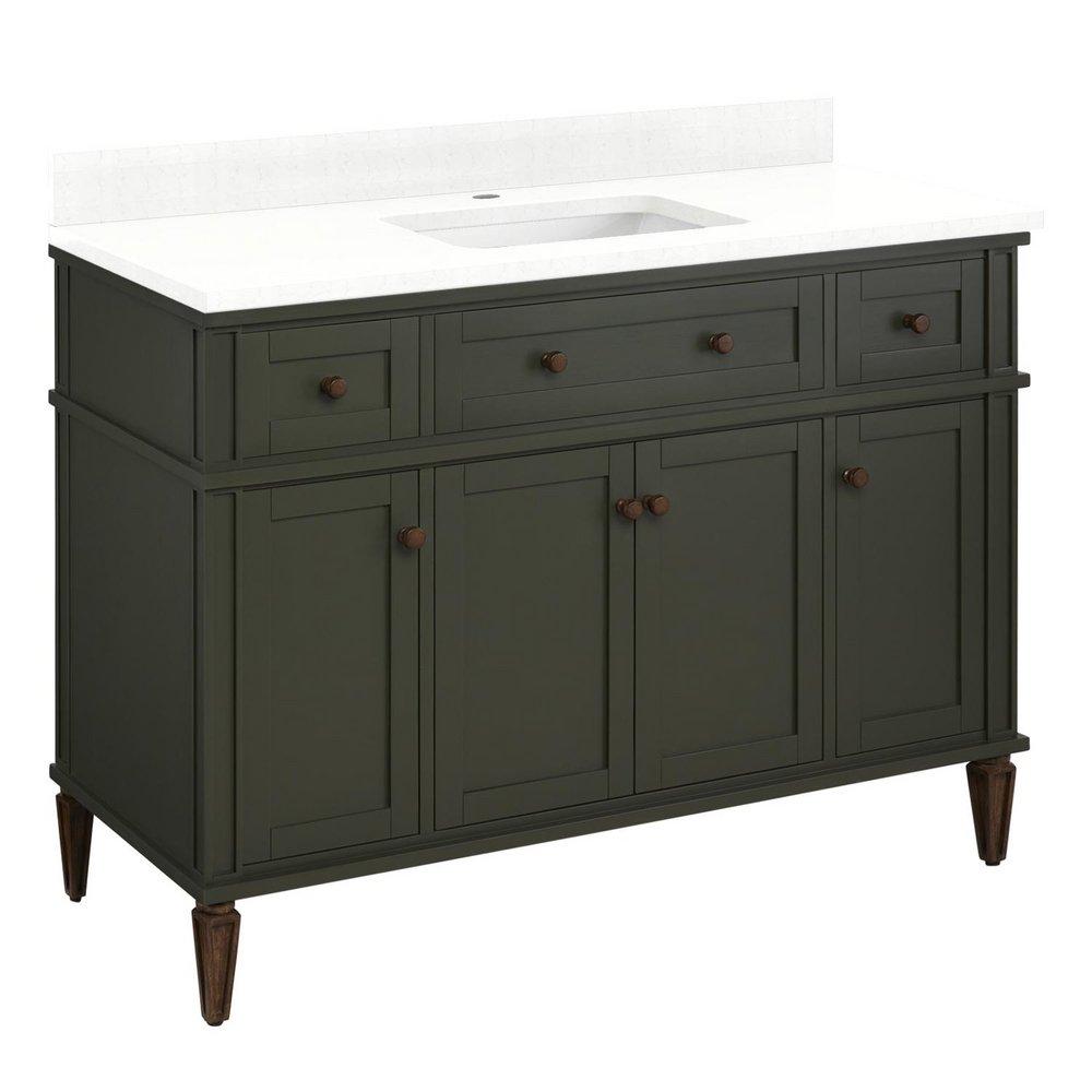 48 ELMDALE VANITY WITH RECTANGLE UNDERMOUNT SINK - DARK OLIVE GREEN - FEATHERED WHITE - SINGLE HOLE 