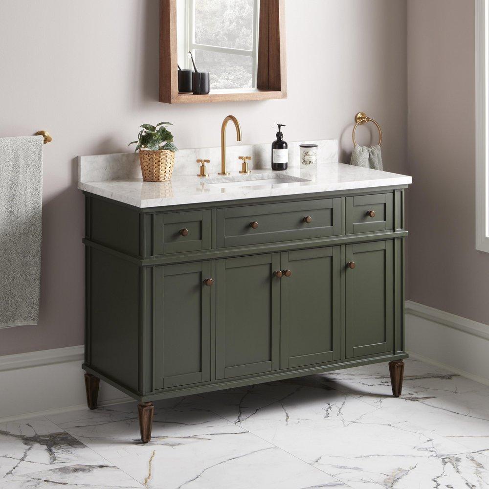 48 ELMDALE VANITY WITH RECTANGULAR UNDERMOUNT SINK - DARK OLIVE GREEN - CARRARA MARBLE - WIDESPREAD 
