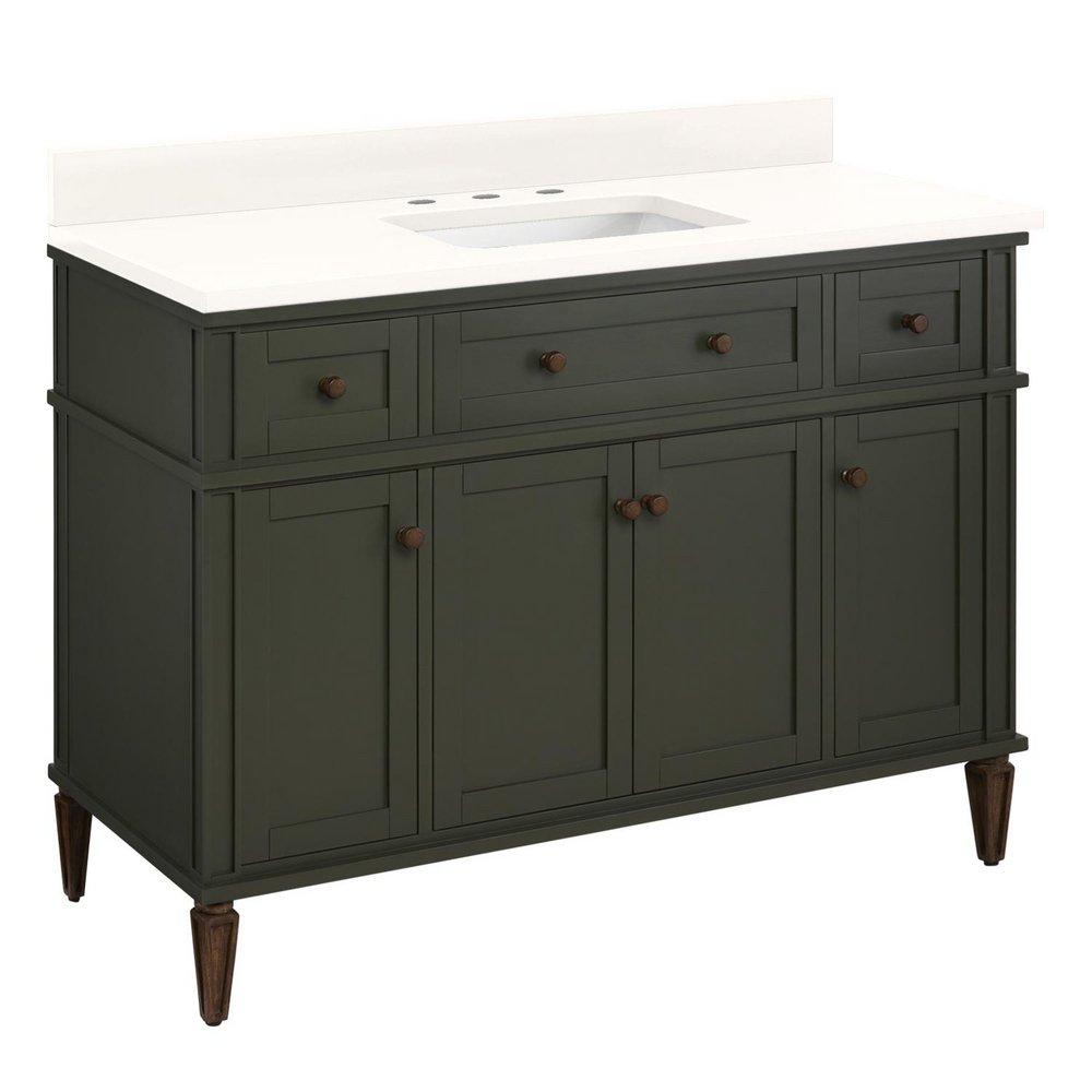 48 ELMDALE VANITY WITH RECTANGULAR UNDERMOUNT SINK - DARK OLIVE GREEN - ARCTIC WHITE - WIDESPREAD 