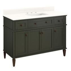 48 in. Floor Mount Vanity in Dark Olive Green with Arctic White Quartz