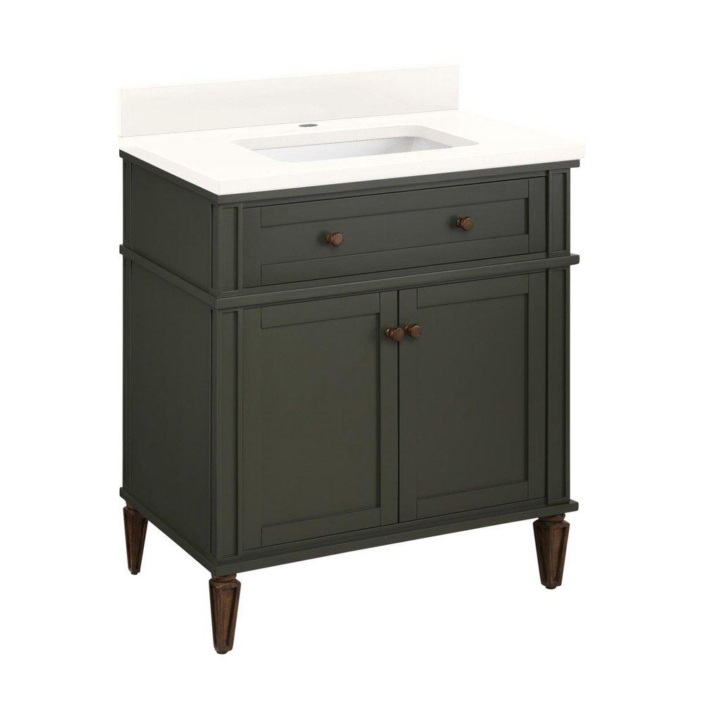 30 ELMDALE VANITY WITH RECTANGULAR UNDERMOUNT SINK - DARK OLIVE GREEN - ARCTIC WHITE - SINGLE HOLE 
