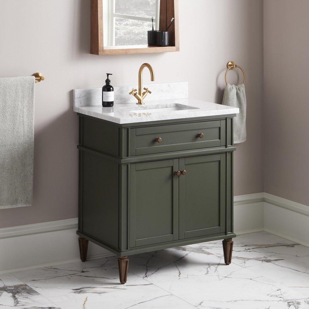 30 ELMDALE VANITY WITH RECTANGULAR UNDERMOUNT SINK - DARK OLIVE GREEN - ARCTIC WHITE - SINGLE HOLE 
