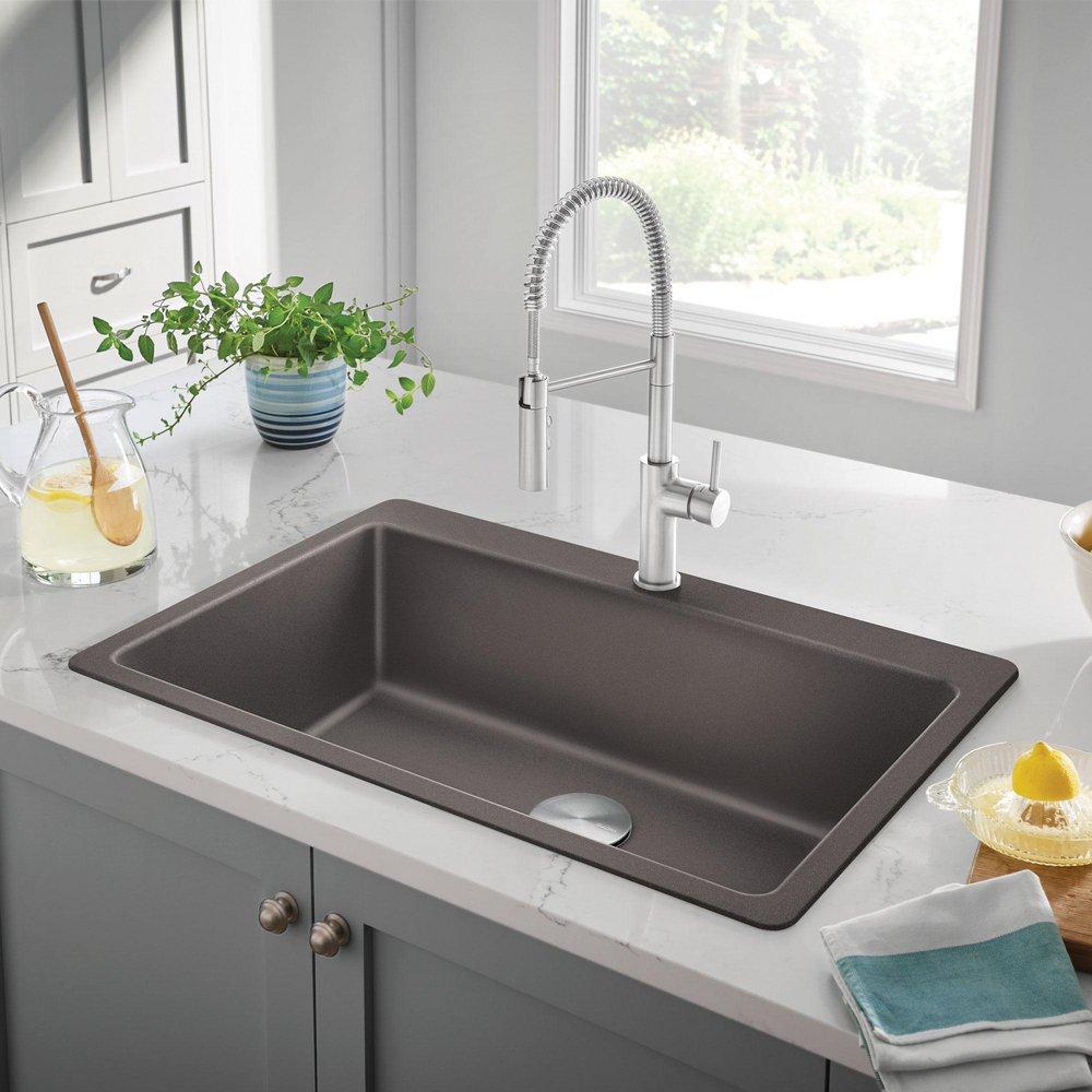 LIVEN 33 DUAL MOUNT SINGLE BOWL KITCHEN SINK - VOLCANO GRAY 