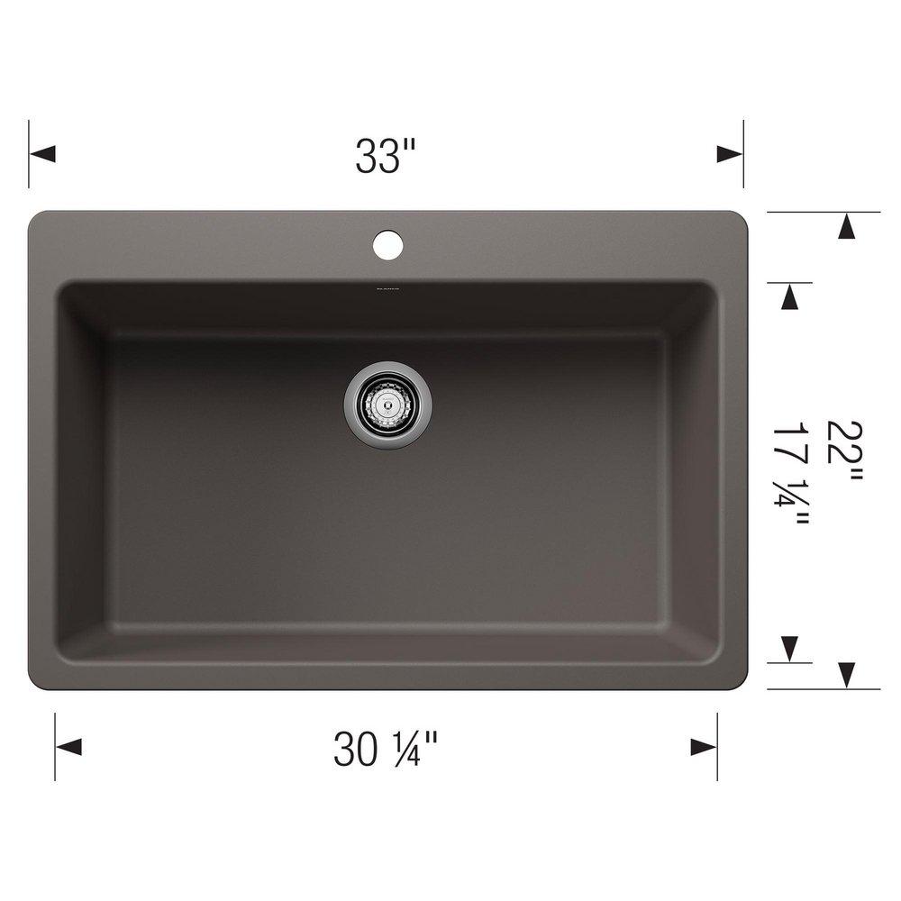 LIVEN 33 DUAL MOUNT SINGLE BOWL KITCHEN SINK - VOLCANO GRAY 