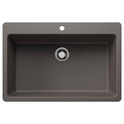 33 in. Dual Mount Silgranit Single Bowl Kitchen Sink in Volcano Grey