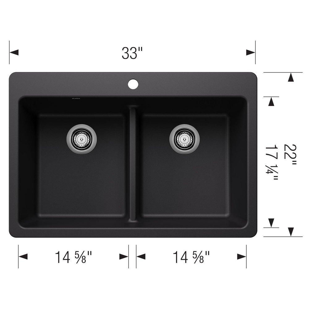 LIVEN EQUAL DOUBLE BOWL DUAL MOUNT KITCHEN SINK WITH LOW DIVIDE - COAL BLACK 