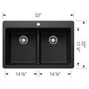 LIVEN EQUAL DOUBLE BOWL DUAL MOUNT KITCHEN SINK WITH LOW DIVIDE - COAL BLACK 