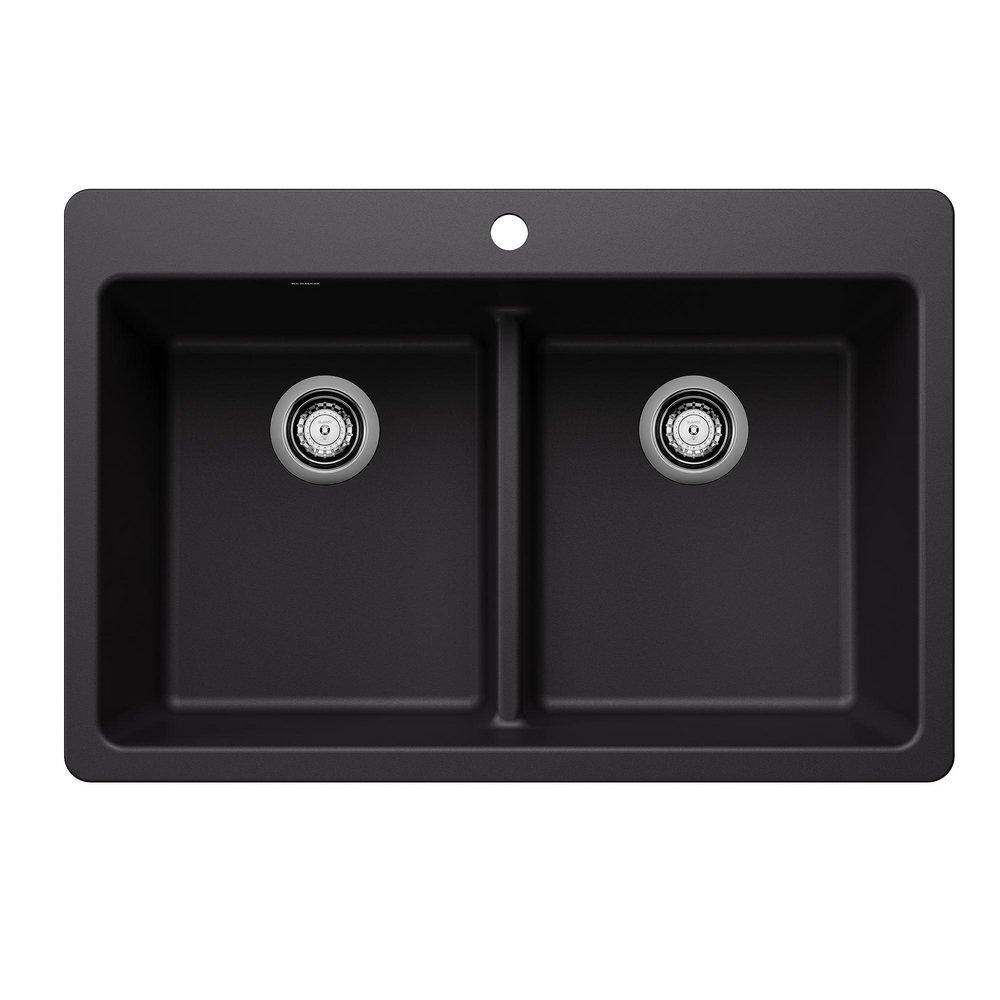 LIVEN EQUAL DOUBLE BOWL DUAL MOUNT KITCHEN SINK WITH LOW DIVIDE - COAL BLACK 