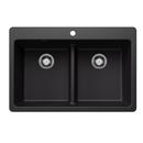 LIVEN EQUAL DOUBLE BOWL DUAL MOUNT KITCHEN SINK WITH LOW DIVIDE - COAL BLACK 