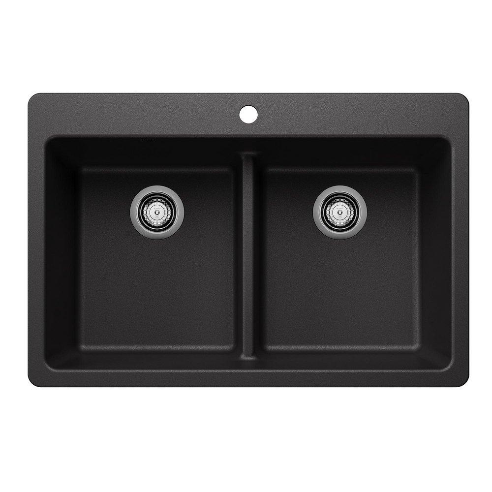 LIVEN EQUAL DOUBLE BOWL DUAL MOUNT KITCHEN SINK WITH LOW DIVIDE - ANTHRACITE 