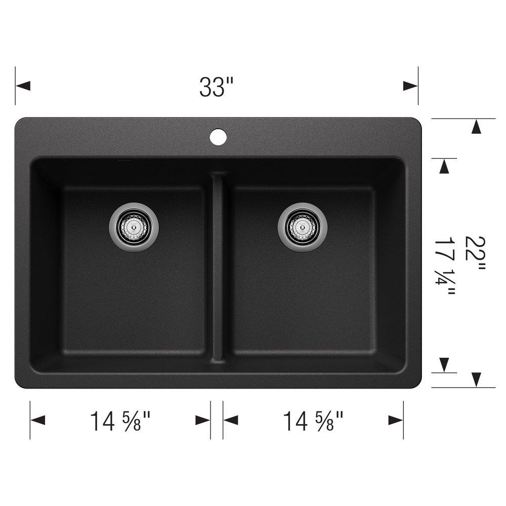 LIVEN EQUAL DOUBLE BOWL DUAL MOUNT KITCHEN SINK WITH LOW DIVIDE - ANTHRACITE 