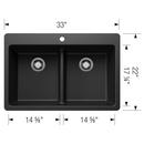 LIVEN EQUAL DOUBLE BOWL DUAL MOUNT KITCHEN SINK WITH LOW DIVIDE - ANTHRACITE 