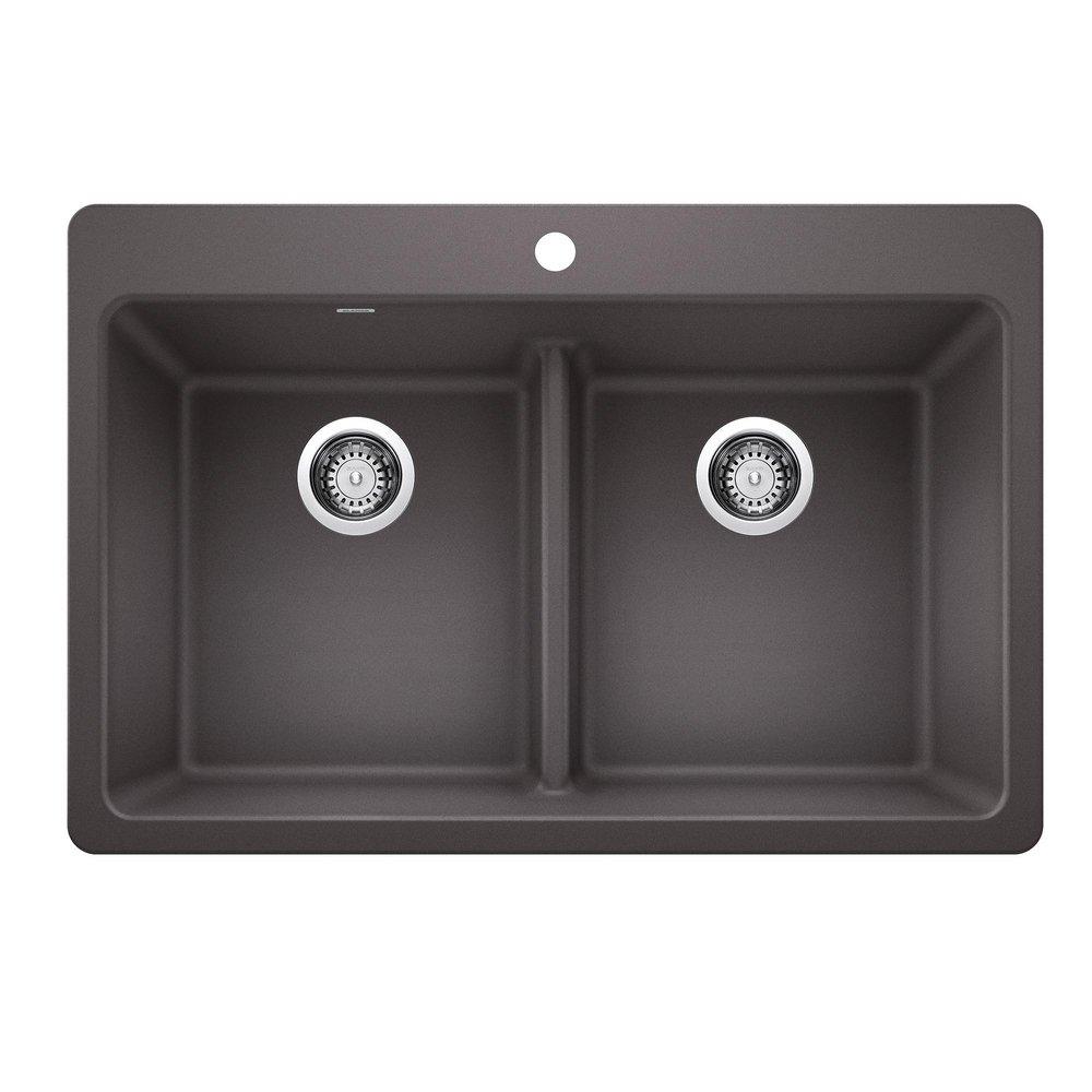 LIVEN EQUAL DOUBLE BOWL DUAL MOUNT KITCHEN SINK WITH LOW DIVIDE - CINDER 