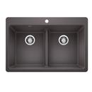 LIVEN EQUAL DOUBLE BOWL DUAL MOUNT KITCHEN SINK WITH LOW DIVIDE - CINDER 