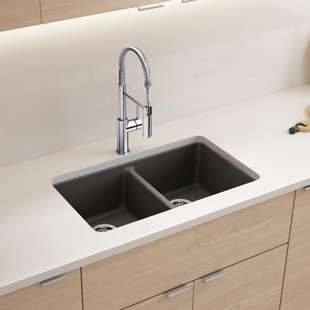 LIVEN EQUAL DOUBLE BOWL DUAL MOUNT KITCHEN SINK WITH LOW DIVIDE - CINDER 