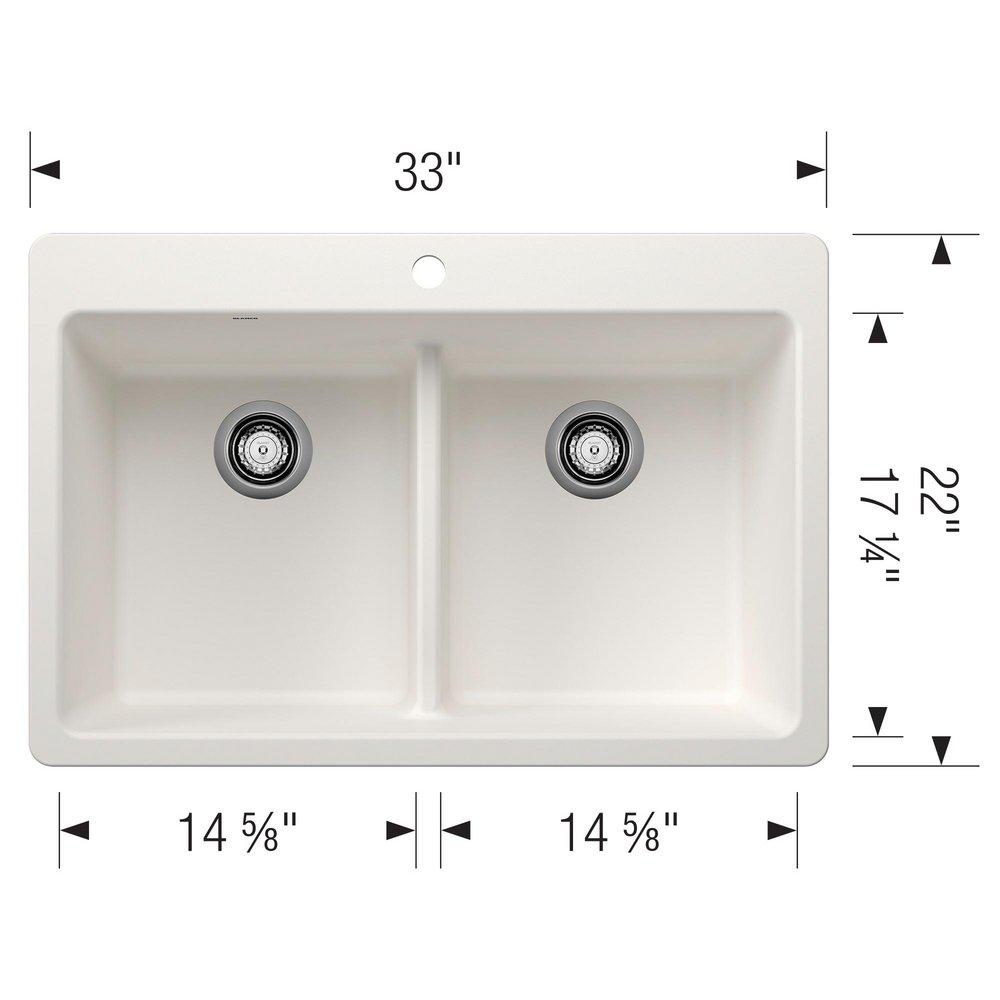 LIVEN EQUAL DOUBLE BOWL DUAL MOUNT KITCHEN SINK WITH LOW DIVIDE - WHITE 