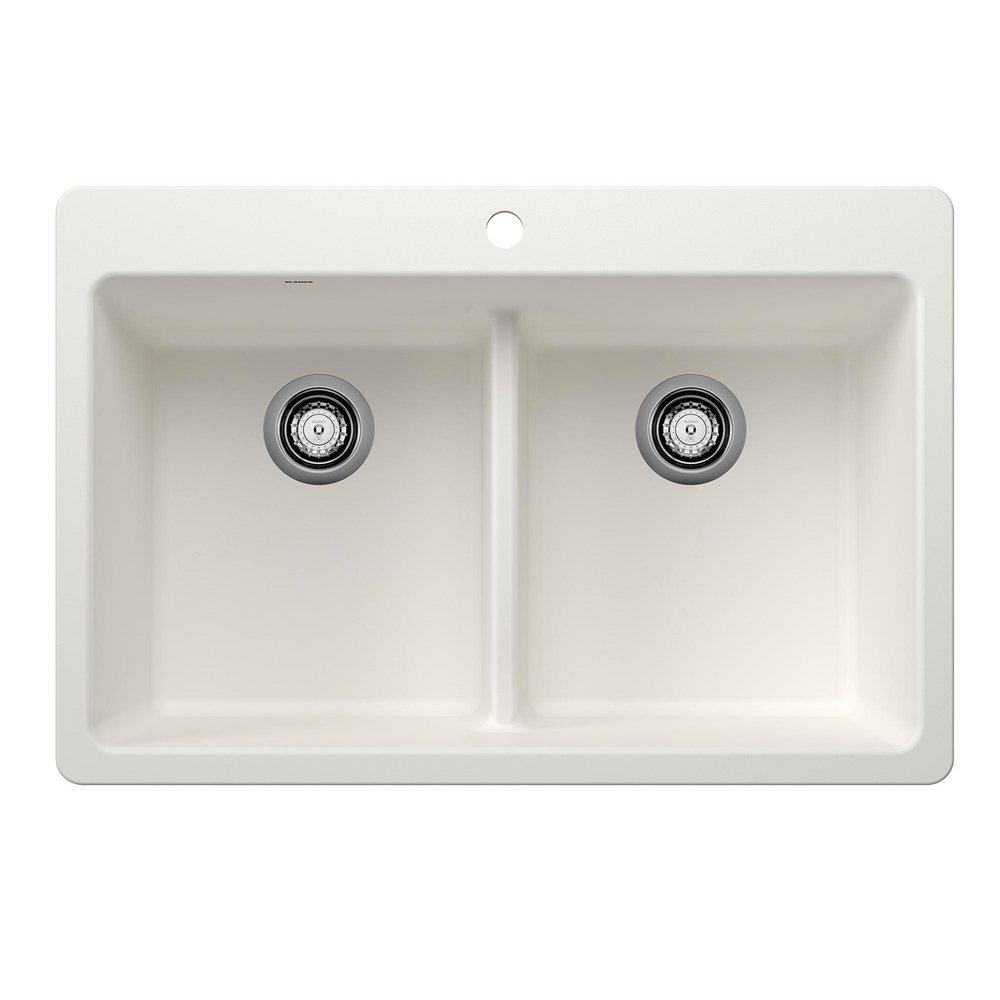 LIVEN EQUAL DOUBLE BOWL DUAL MOUNT KITCHEN SINK WITH LOW DIVIDE - WHITE 