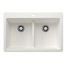 LIVEN EQUAL DOUBLE BOWL DUAL MOUNT KITCHEN SINK WITH LOW DIVIDE - WHITE 