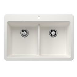 33 in. Dual Mount Silgranit Double Bowl Low Divide Kitchen Sink in White
