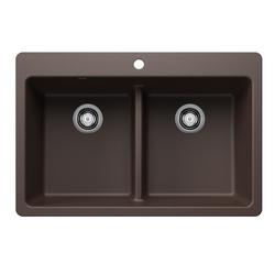 33 in. Dual Mount Silgranit Double Bowl Kitchen Sink in Caf&eacute;