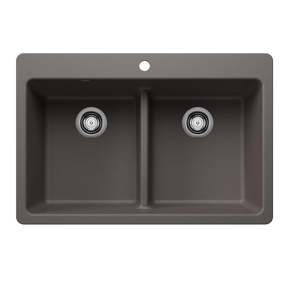 LIVEN EQUAL DOUBLE BOWL DUAL MOUNT KITCHEN SINK WITH LOW DIVIDE - VOLCANO GRAY 