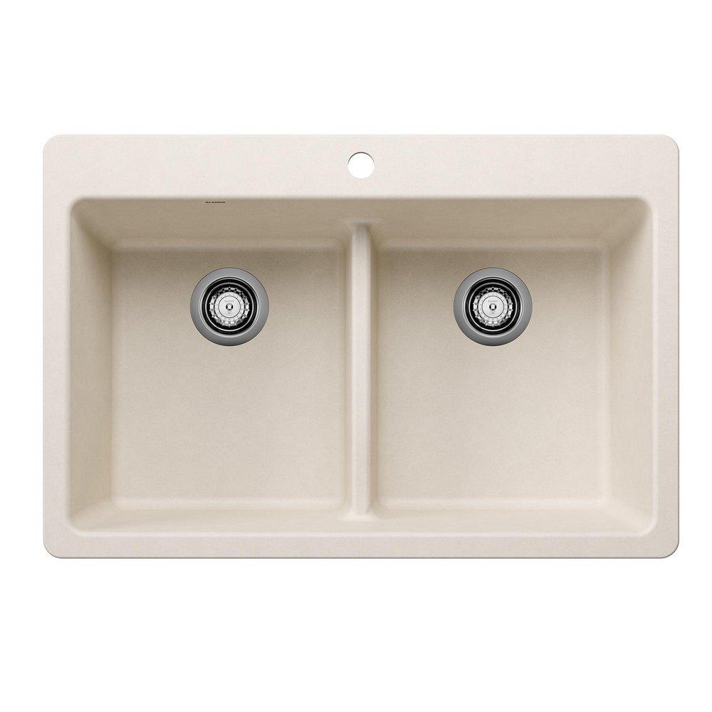 LIVEN EQUAL DOUBLE BOWL DUAL MOUNT KITCHEN SINK WITH LOW DIVIDE - SOFT WHITE 