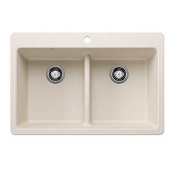 33 in. Dual Mount Silgranit Double Bowl Kitchen Sink in Soft White