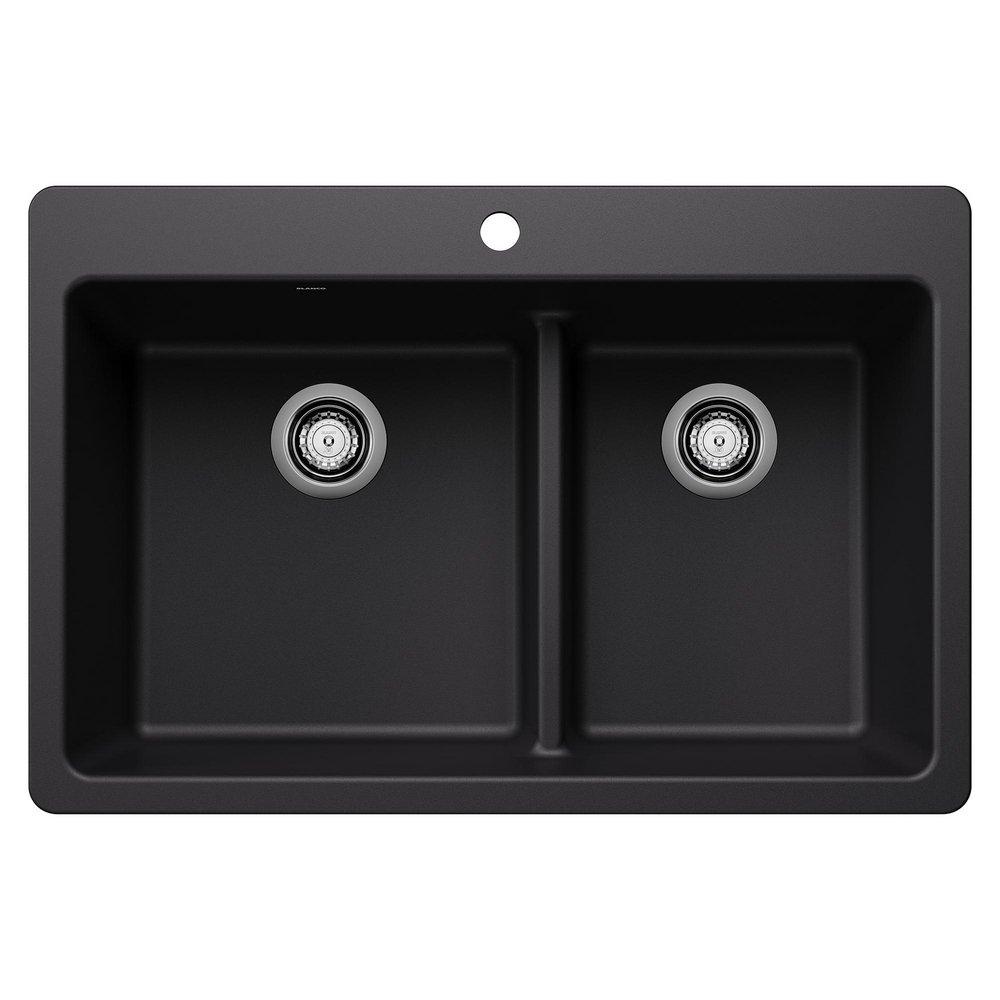 LIVEN 1-3/4 DOUBLE BOWL KITCHEN SINK WITH LOW DIVIDE - COAL BLACK 