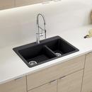 LIVEN 1-3/4 DOUBLE BOWL KITCHEN SINK WITH LOW DIVIDE - COAL BLACK 