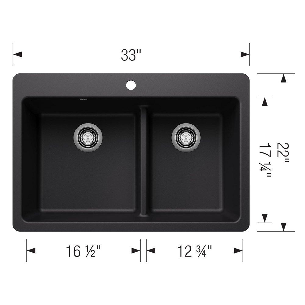 LIVEN 1-3/4 DOUBLE BOWL KITCHEN SINK WITH LOW DIVIDE - COAL BLACK 