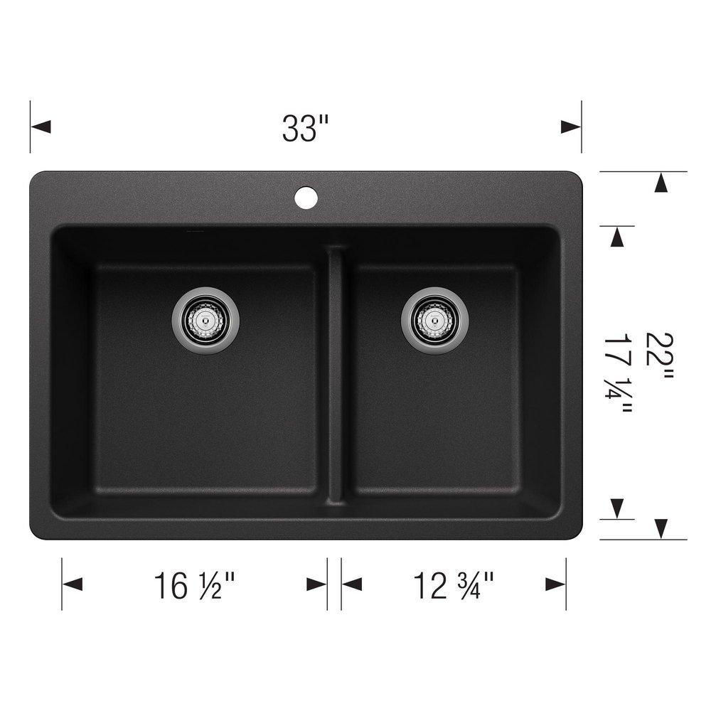LIVEN 1-3/4 DOUBLE BOWL KITCHEN SINK WITH LOW DIVIDE - ANTHRACITE 