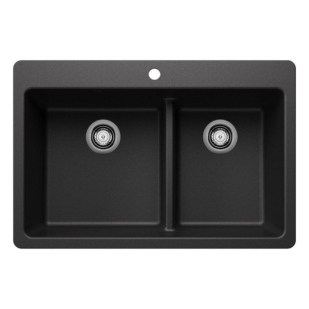 LIVEN 1-3/4 DOUBLE BOWL KITCHEN SINK WITH LOW DIVIDE - ANTHRACITE 